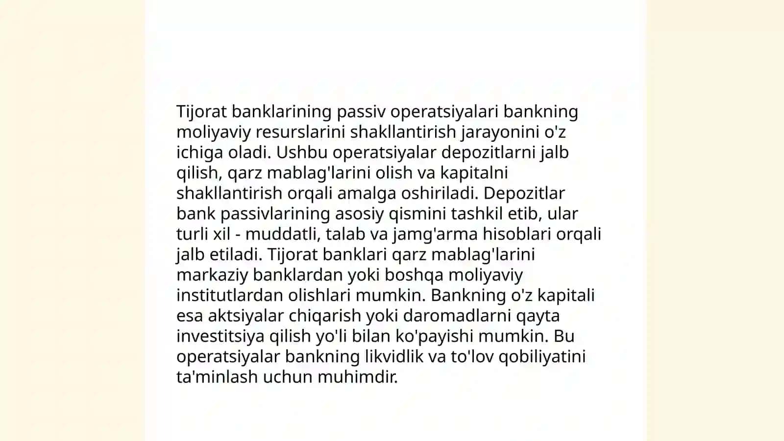 Tijorat Banklari Passiv Operatsiyalari Tarkibi va Ularini Joylashishi 3
