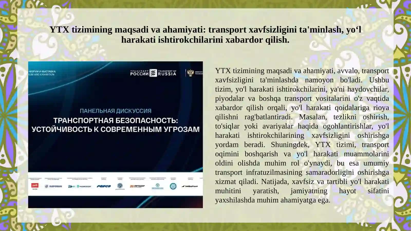 Yoʻl transport xodisasi (YTX) toʻgʻrisida oʻz vaqtida xabar berish va ogohlantirish tizimi. 3