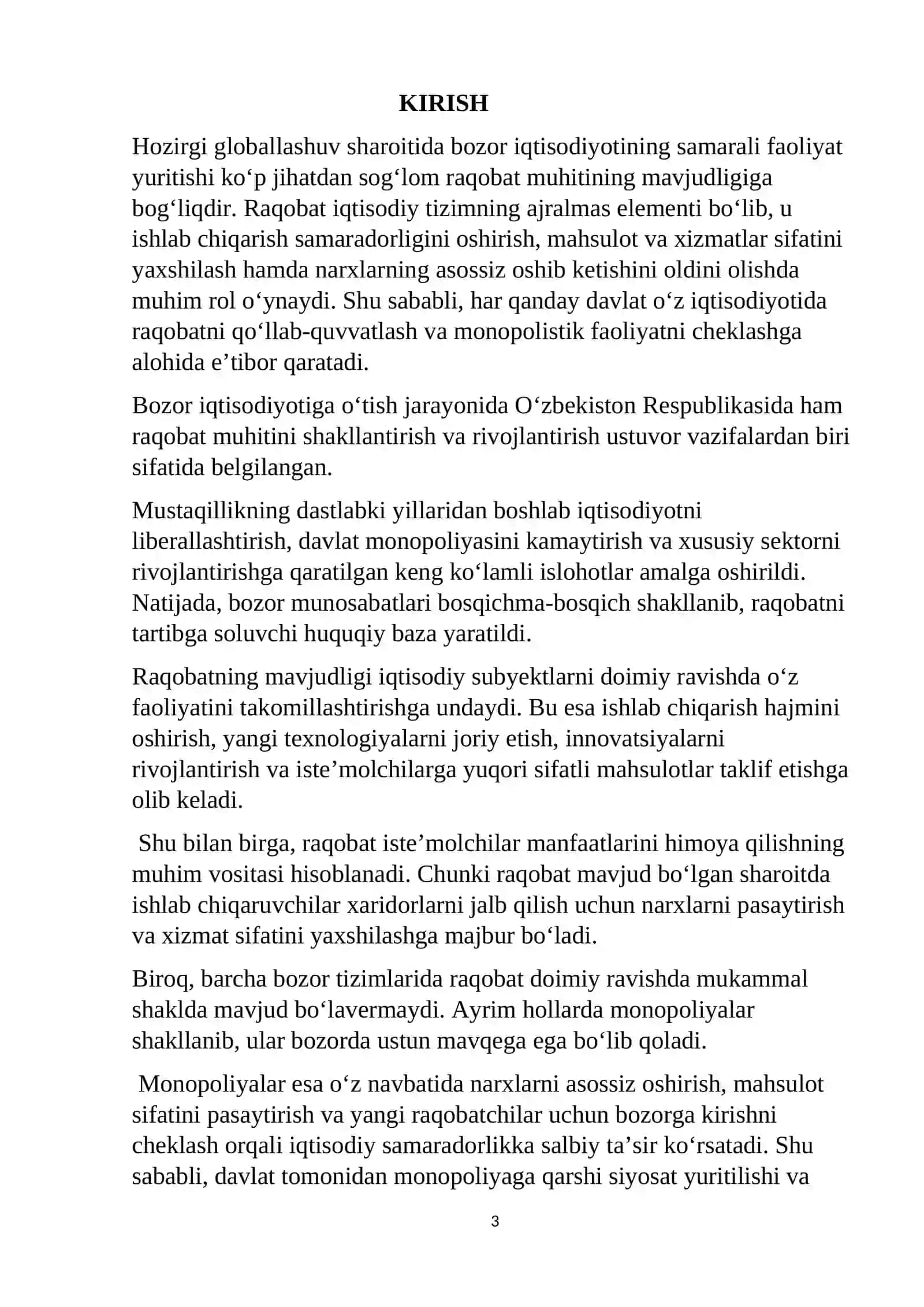 O'ZBEKISTONDA RAQOBAT VA MONOPOLIYA TO’G’RISIDAGI QONUNCHILIKLARNING TAHLILI 3