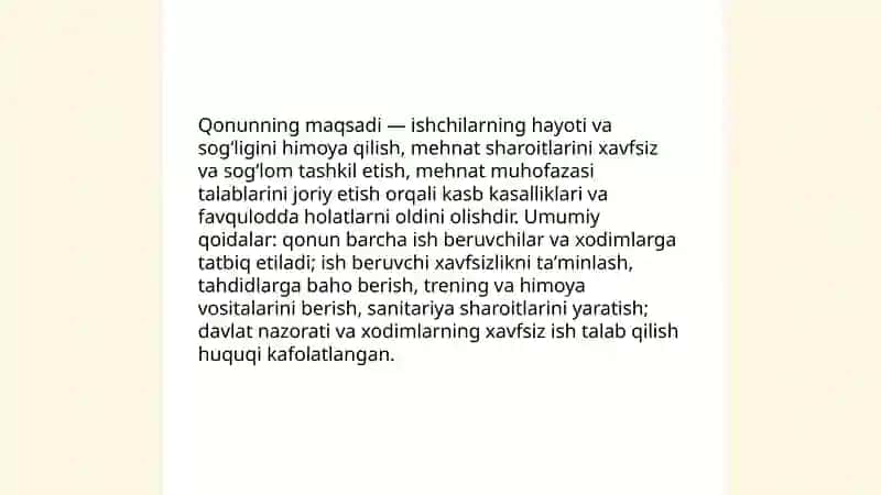 Oʻzbekiston Respublikasining "Mehnatni muhofaza qilish toʻgʻrisidagi" qonuni 3