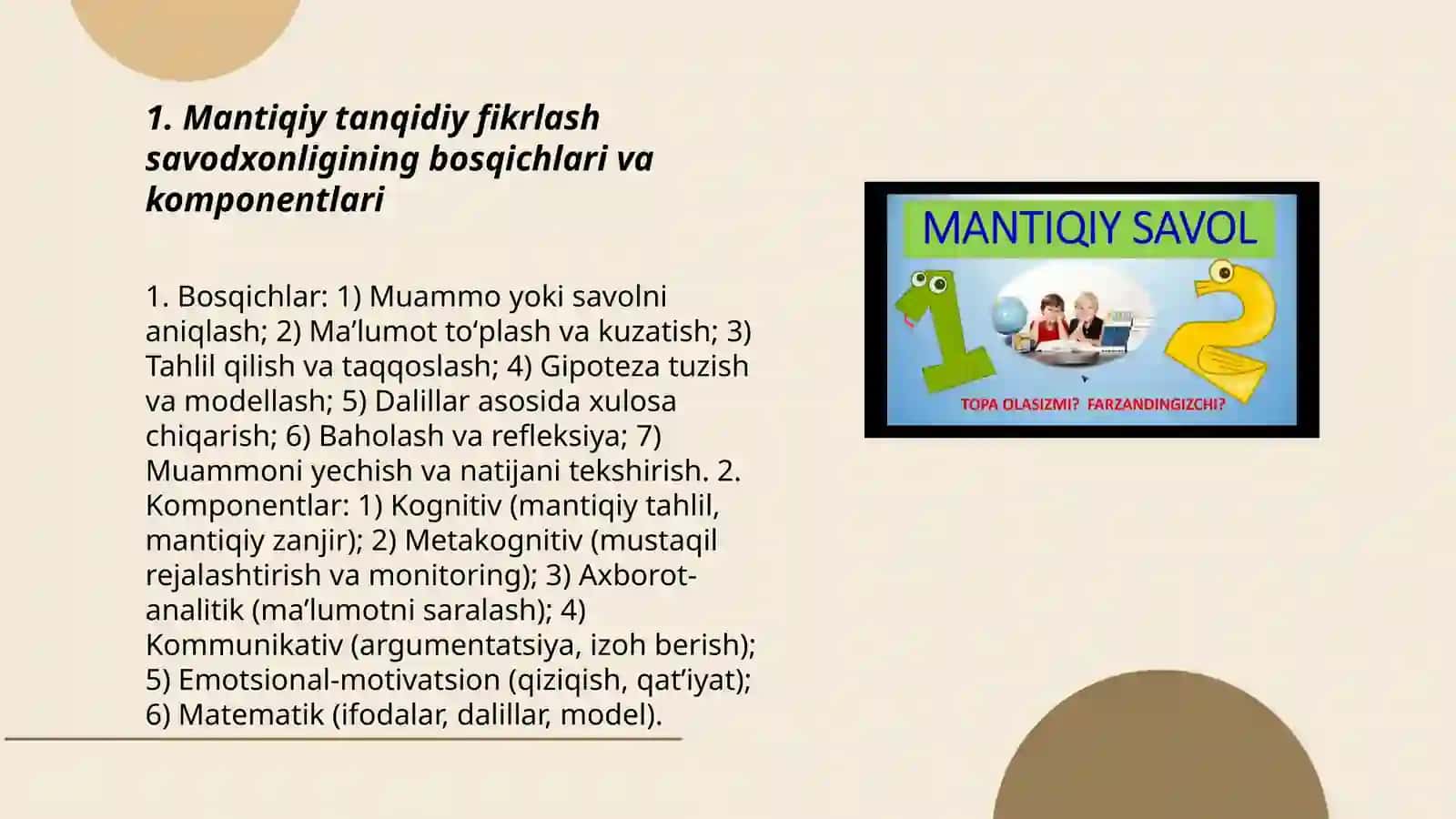Boshlangʻich sinflarda matematika darsida mantiqiy tanqidiy firlash savodxonligi 3