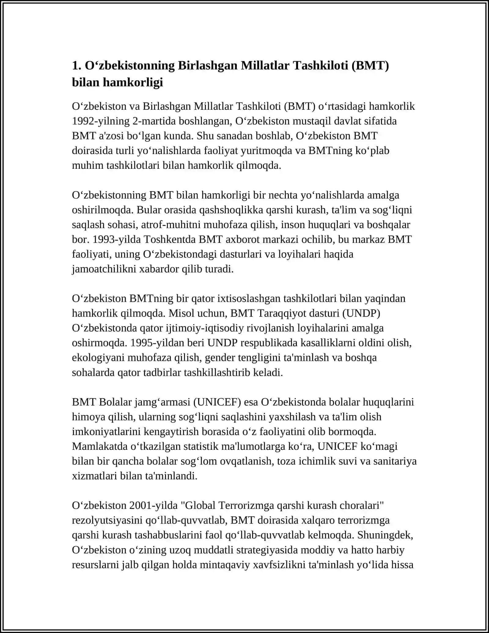 UZBEKISTONNING XALQARO TASHKILOTLAR BILAN ALOQALARI 3