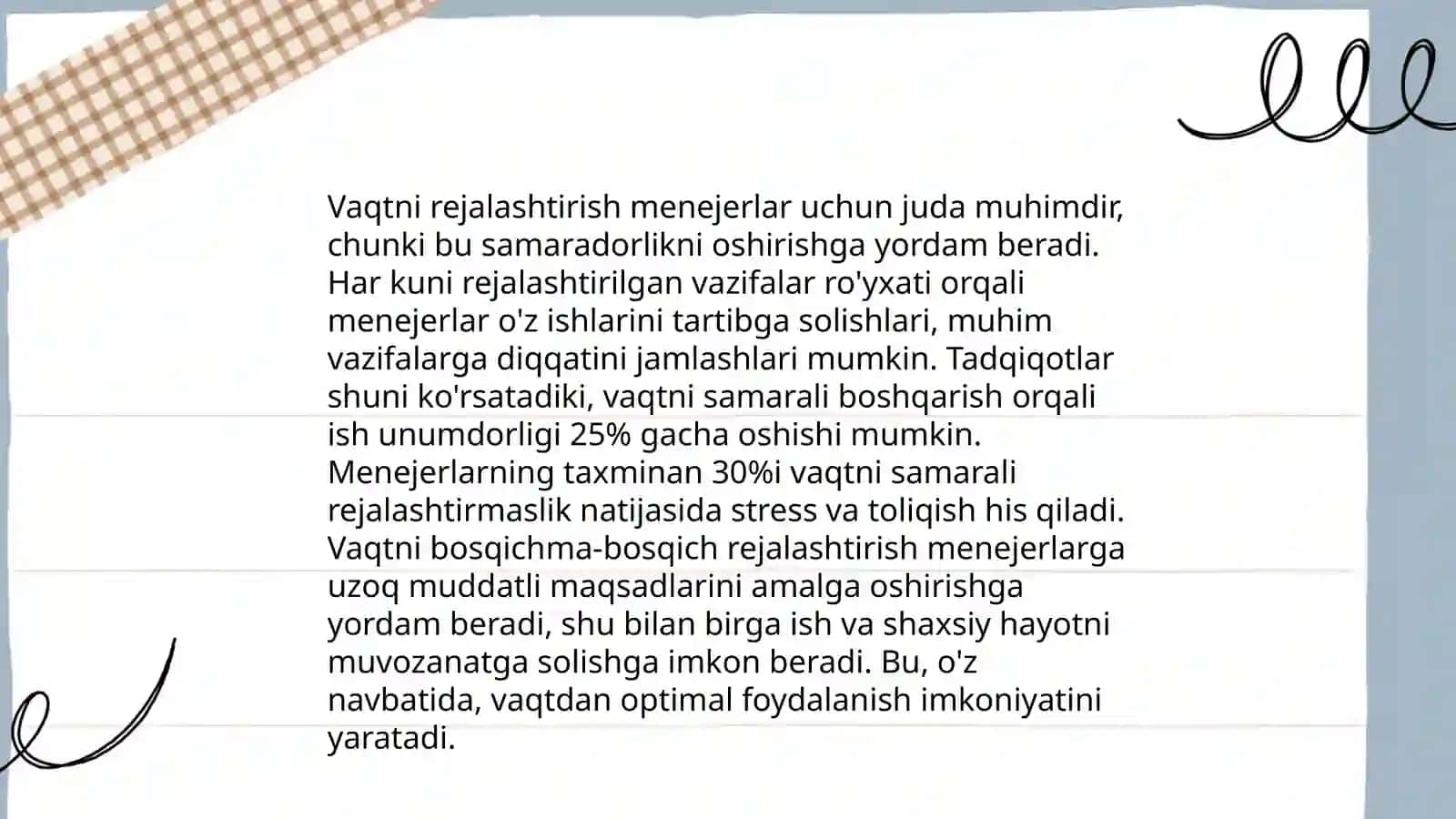 Menejerni ish vaqtini rejalashtirishi va uni optimallashtirish usullari 3