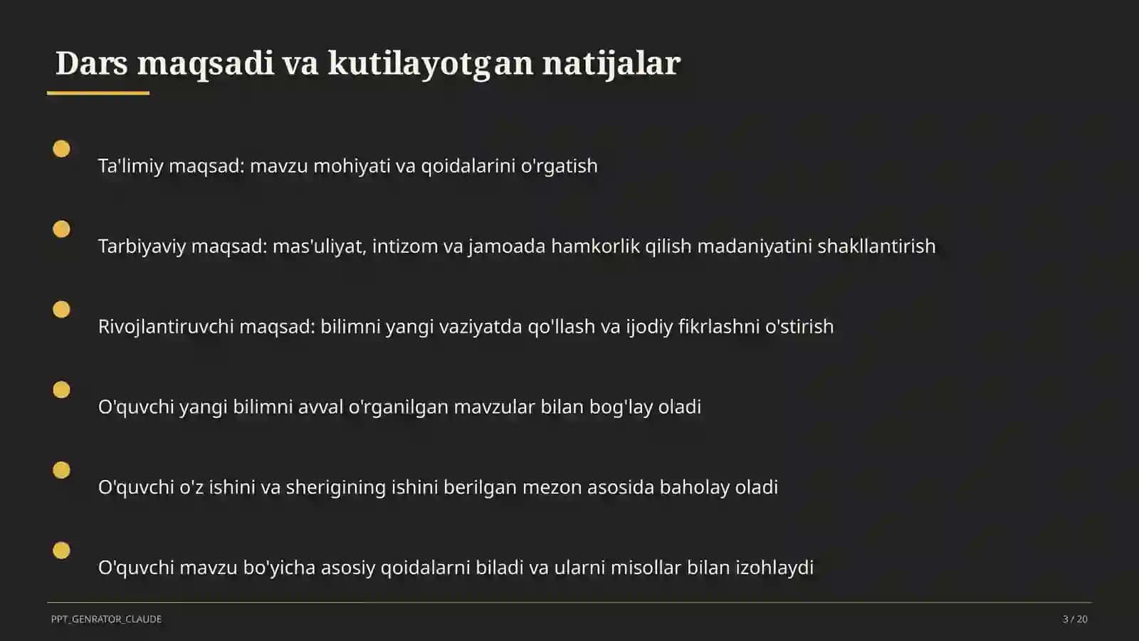 Dars maqsadi va kutilayotgan natijalar 3