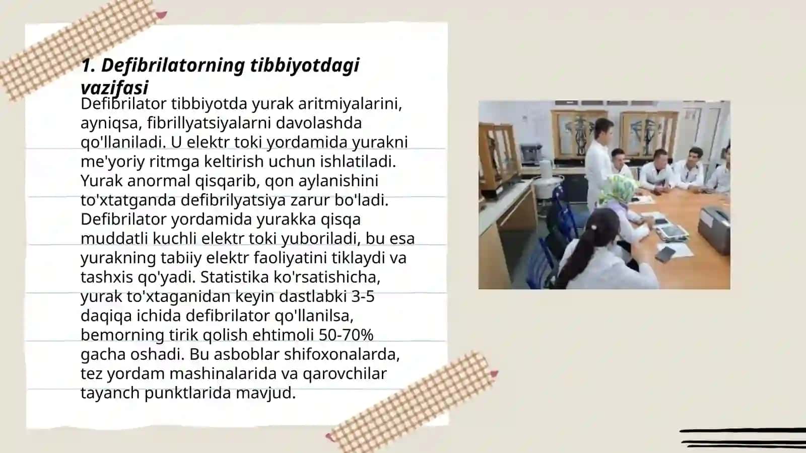 Defibrilator apparatining tibbiyotdagi órni va fizikaviy ahamiyati 3