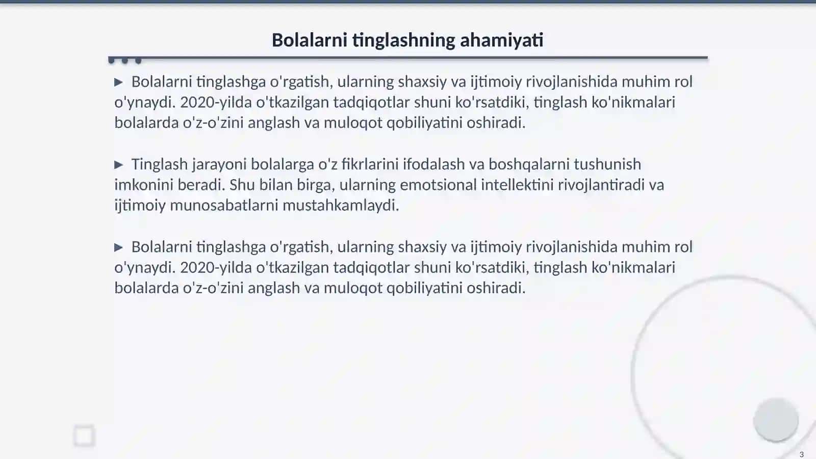 Bolalarni tinglashga o'rgatish 3