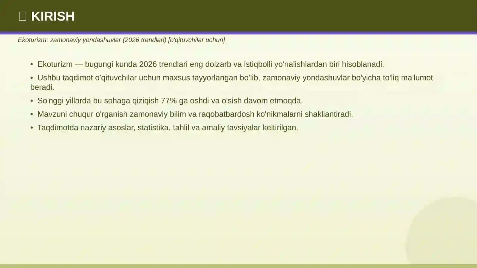 Ekoturizm: zamonaviy yondashuvlar (2026 trendlari) 3