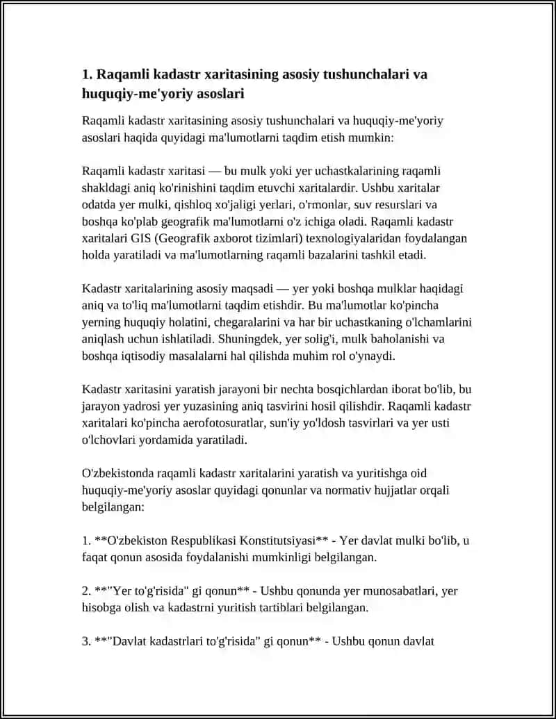 RAQAMLI KADASTR XARITALARINI TUZISHNING ASOSIY TEXNOLOGIK JARAYONLARI 3