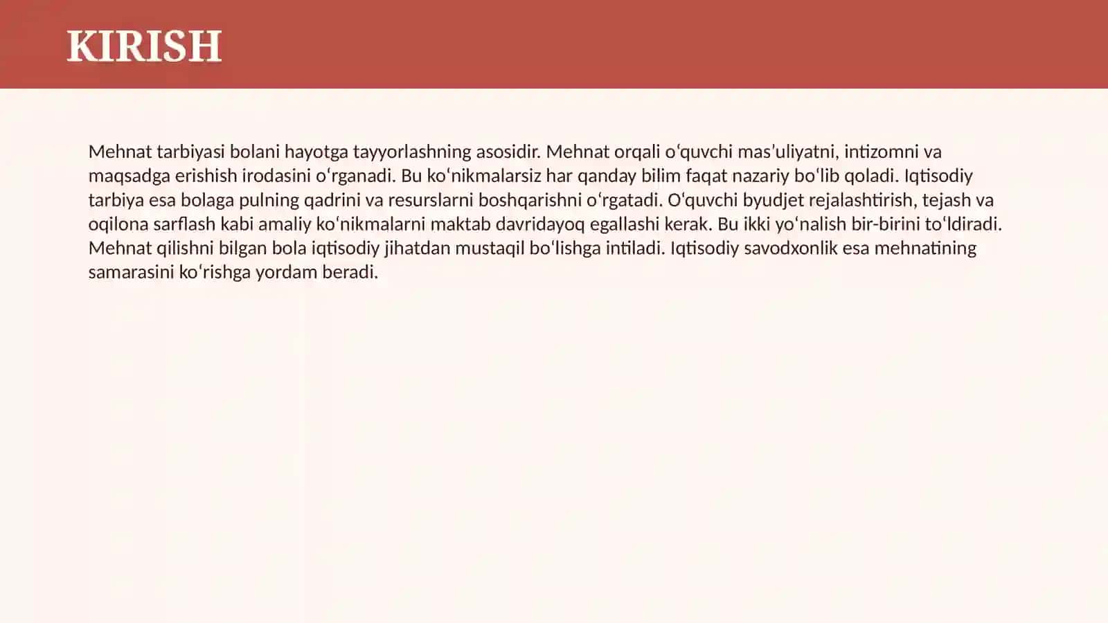 O`QUVCHILARNING MEHNAT TARBIYASI. O`QUVCHILARNING IQTISODIY TARBIYASI 3