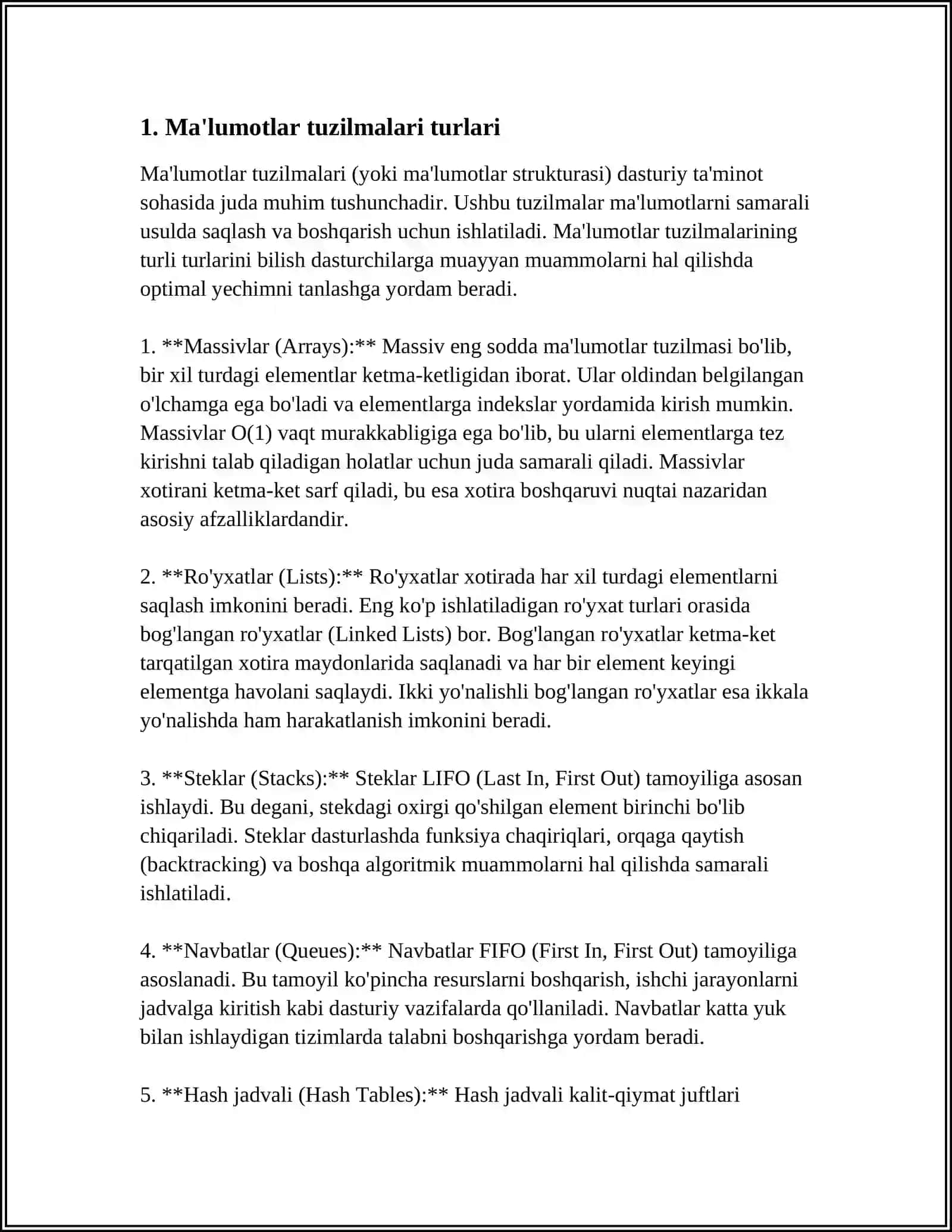 MAʼLUMOTLAR TUZILMALARI VA ULARNI TEZKOR XOTIRADA IFODALANISHI 3