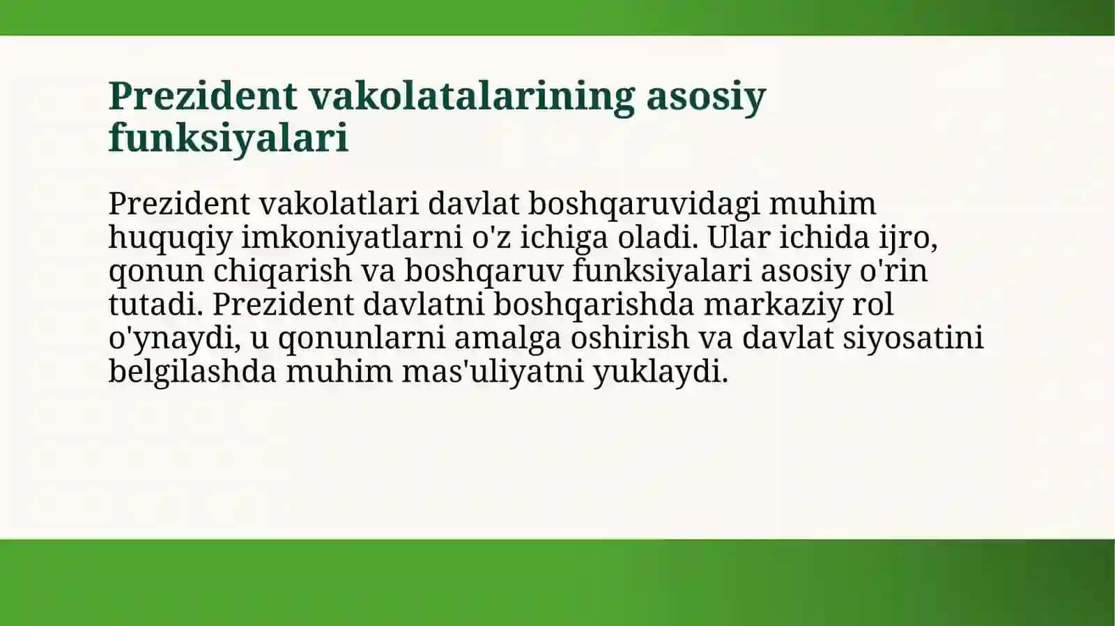 Ozbekiston Respublikasi Prezidentining vakolatalari va qabul qiladigan normativ-huquqiy hujjatlari 3