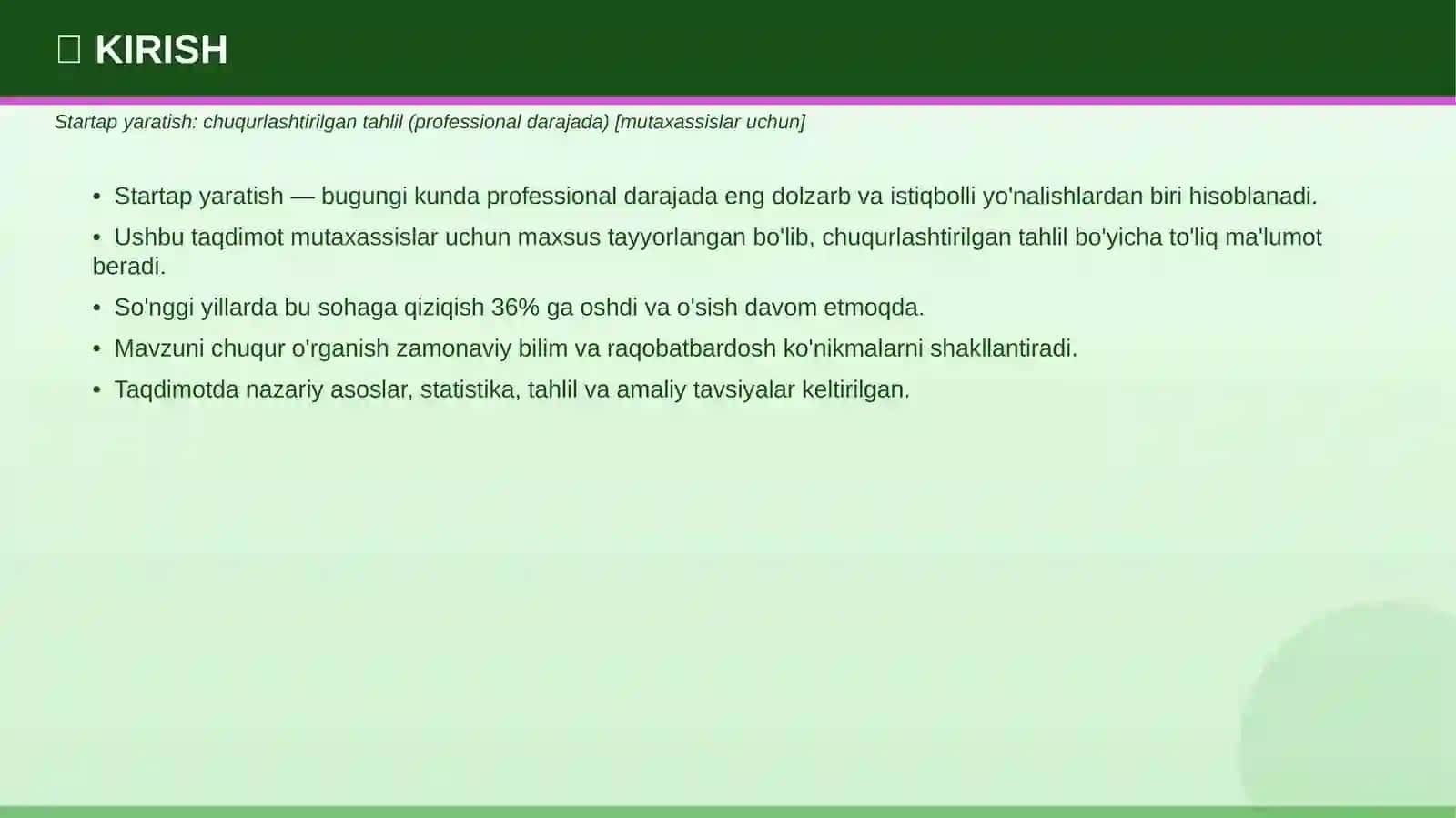 MUTAXASSISLAR UCHUN Taqdimot № 249 638 3