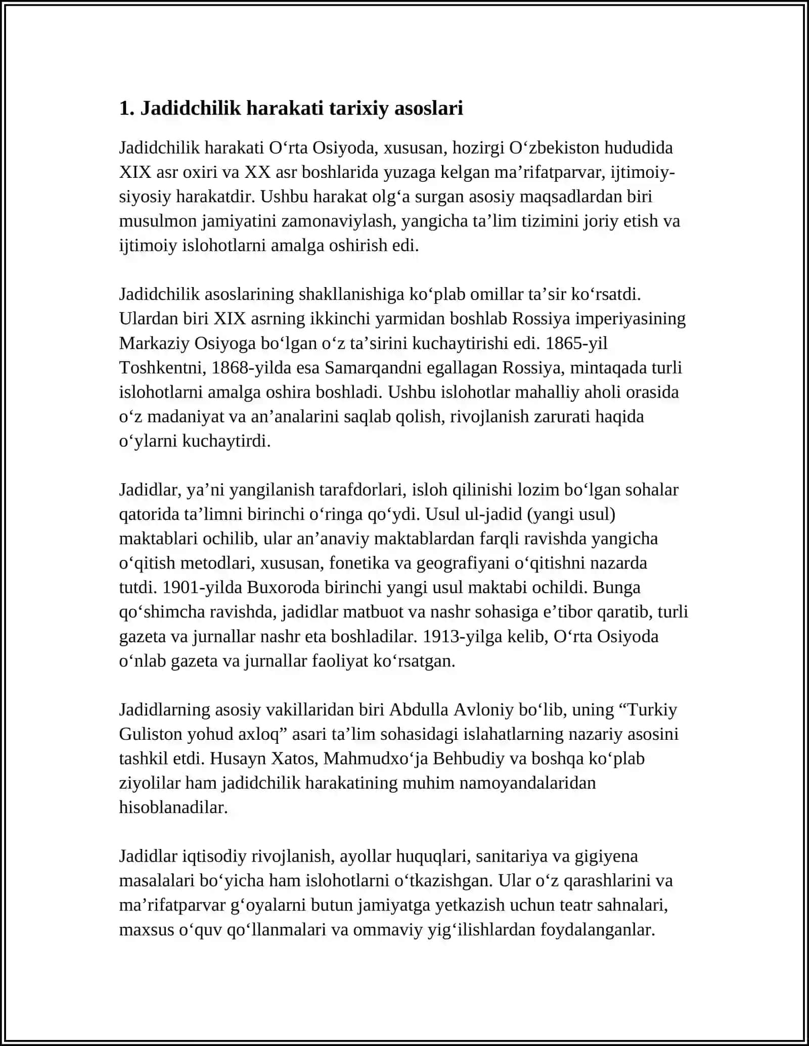 JADID MA'RIFATPARVARLARINING O'LKA IJTIMOIY-MANAVIY HAYOTIDA TUTGA O'RNI ( BEHBUDIY, FITRAT, AVLONIY MUNAVVARQORI VA B) 3