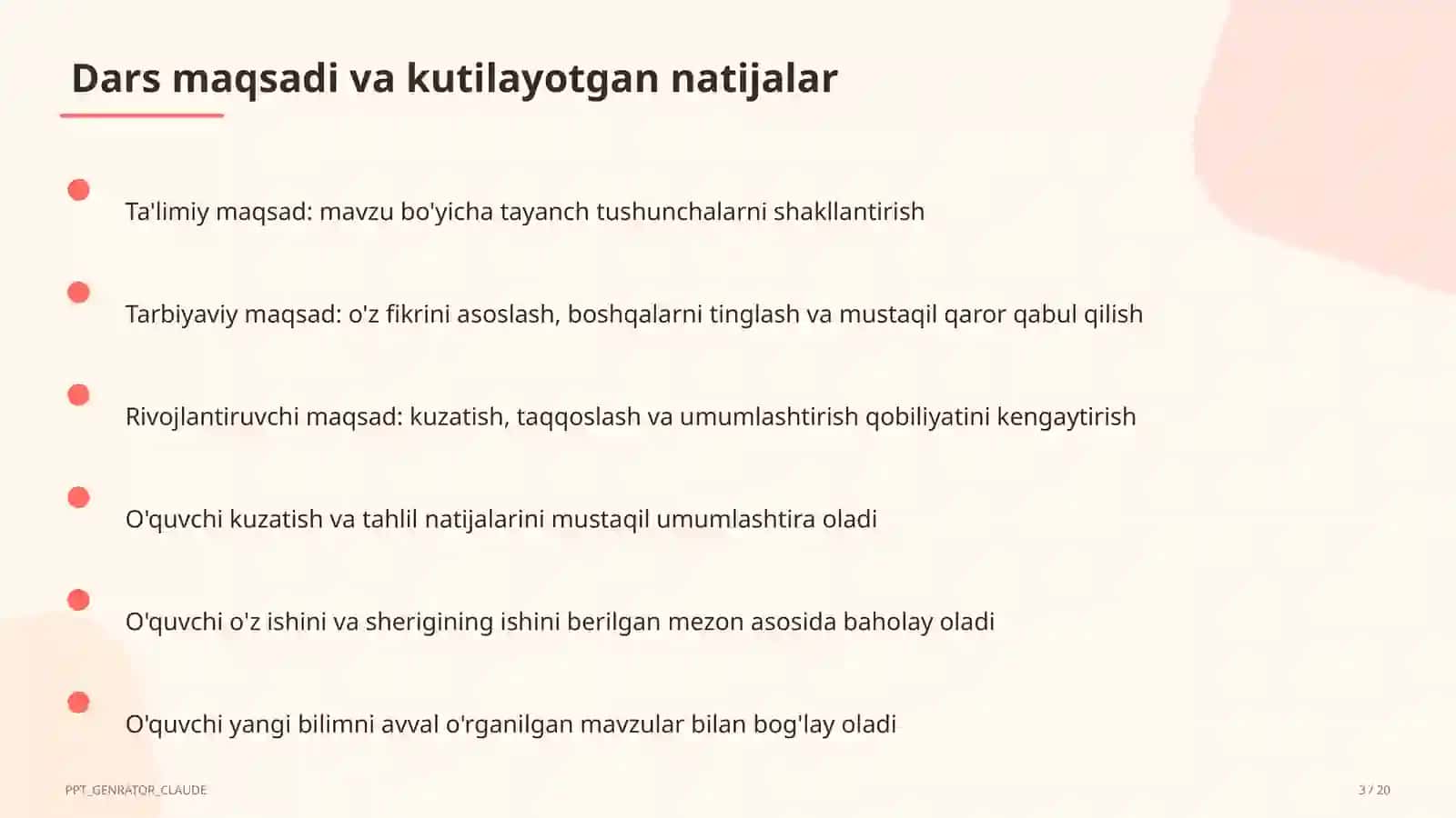 Sinf soati va tarbiyaviy tadbirlar (1–11) - o'qituvchilar uchun 3