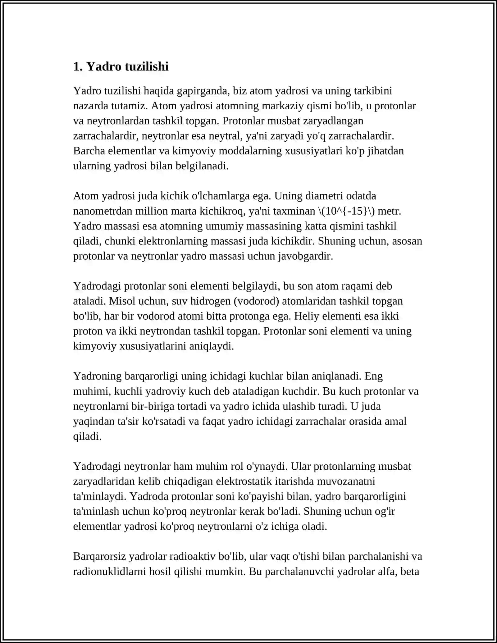 MUSTAQIL ISH Mavzu: YADRO VA UNING TUZILISHI 3