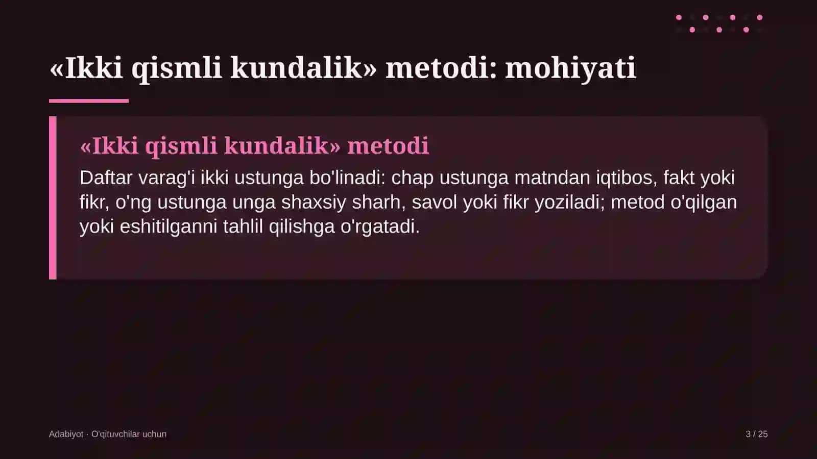 adabiyot darslarida ikki qismli kundalik metodidan foydalanish 5651 3