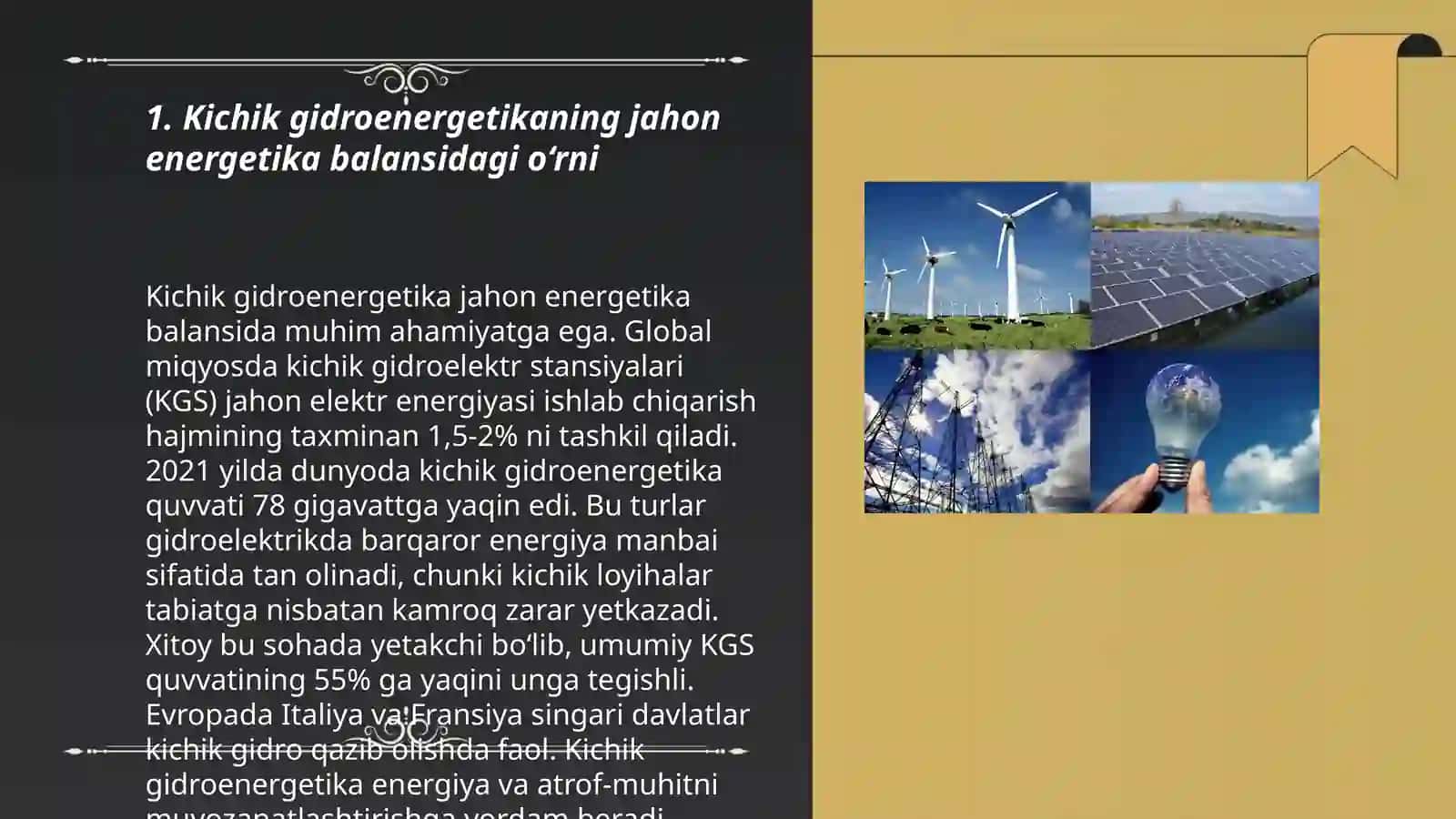 JAHON ELEKTRENERGETIKA TARMOG'IDA KICHIK GIDROENERGETIKANING O'RNI 3