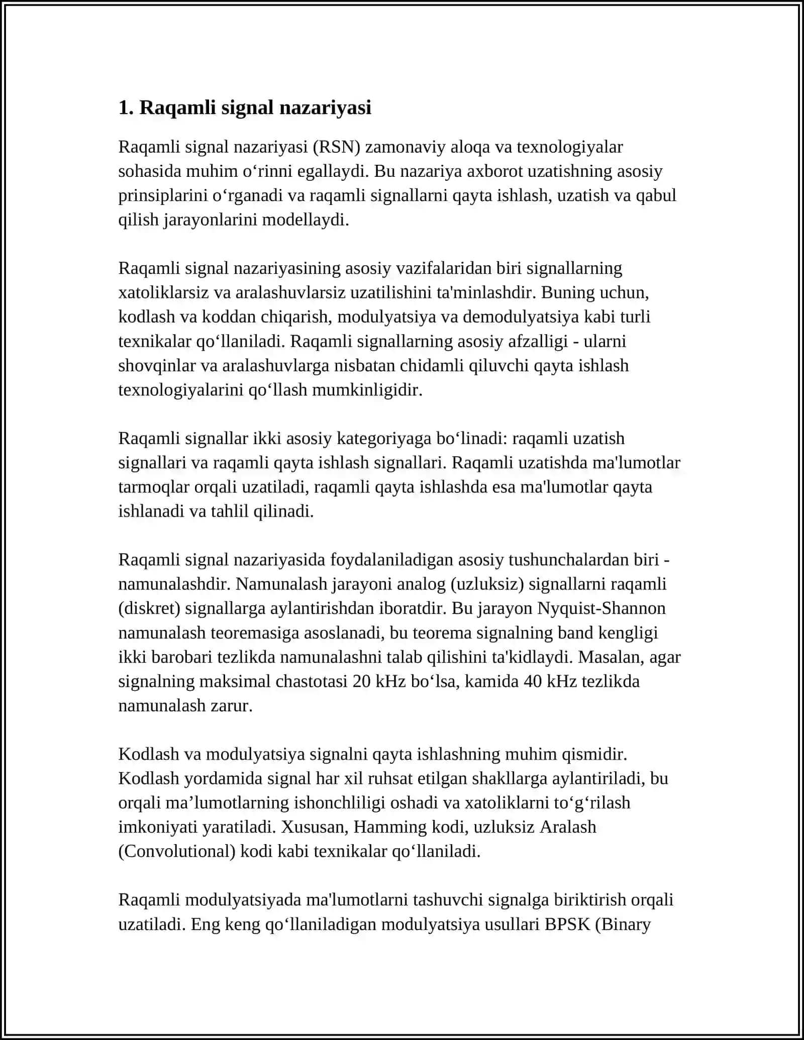 Raqamli signal nazariyasi 3