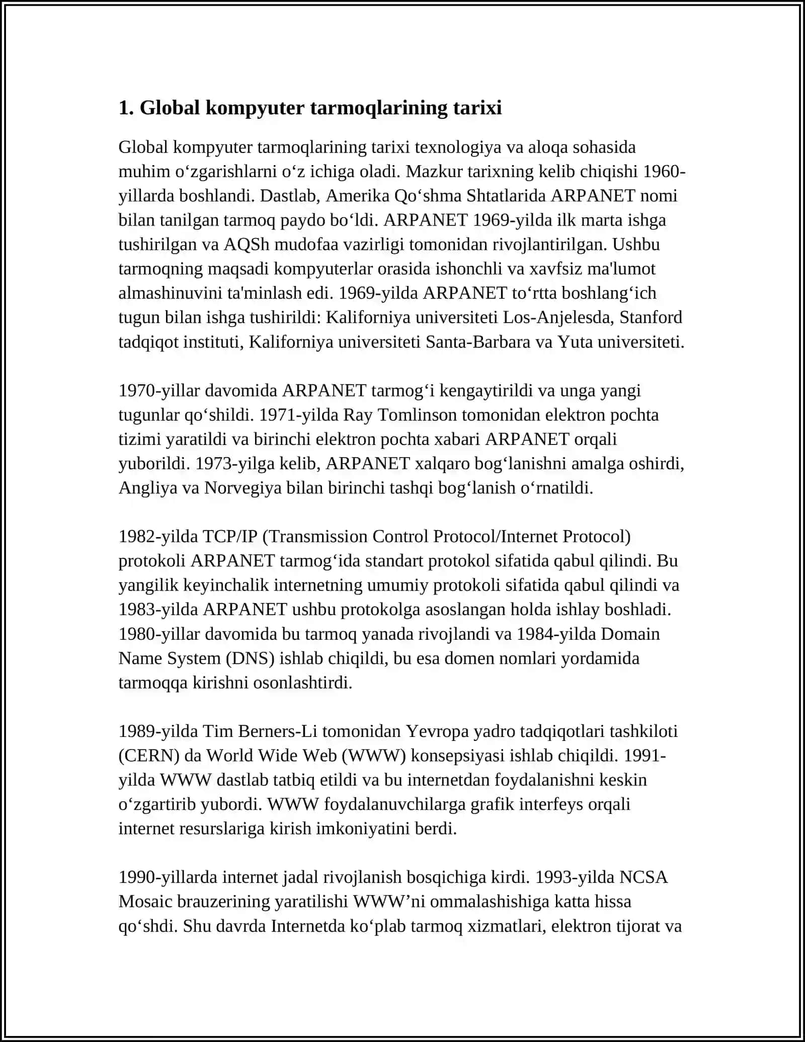 MUSTAQIL ISH Mavzu: GLOBAL KOMPYUTER TARMOQLARI 3