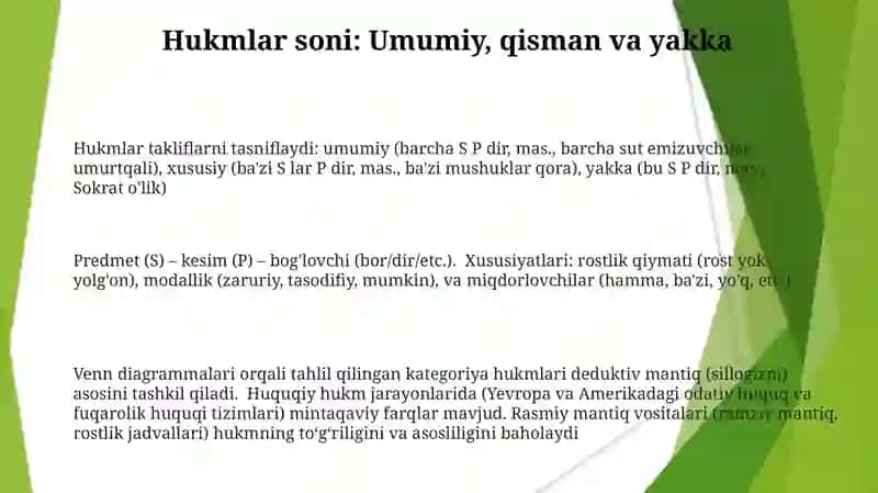 Hukm tafakkur shakli sifatida. Hukmning tarkibi va xususiyatlari 3