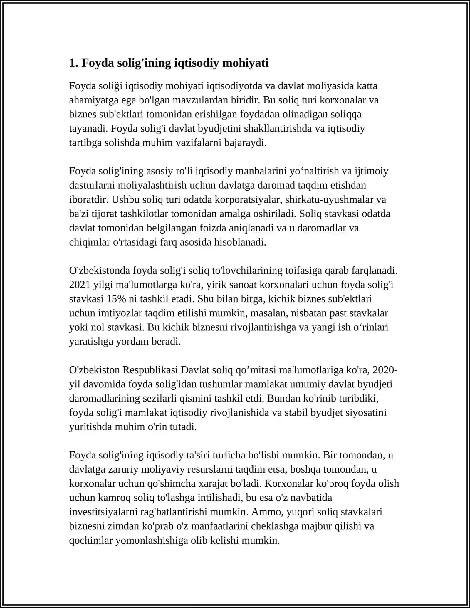 FOYDA SOLIG'INING IQTISODIY MOHIYATI VA JORIY ETILISH BOSQICHLARI 3