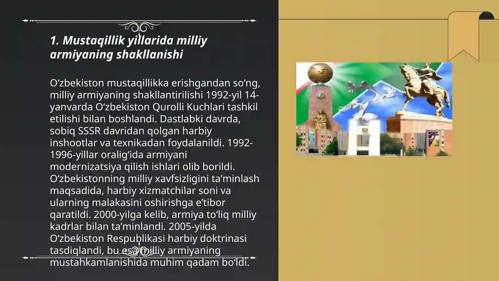 Mustaqillik yillarida milliy armiyaning tuzilishi ZARIPBOYEV O'TKIRBEK 3