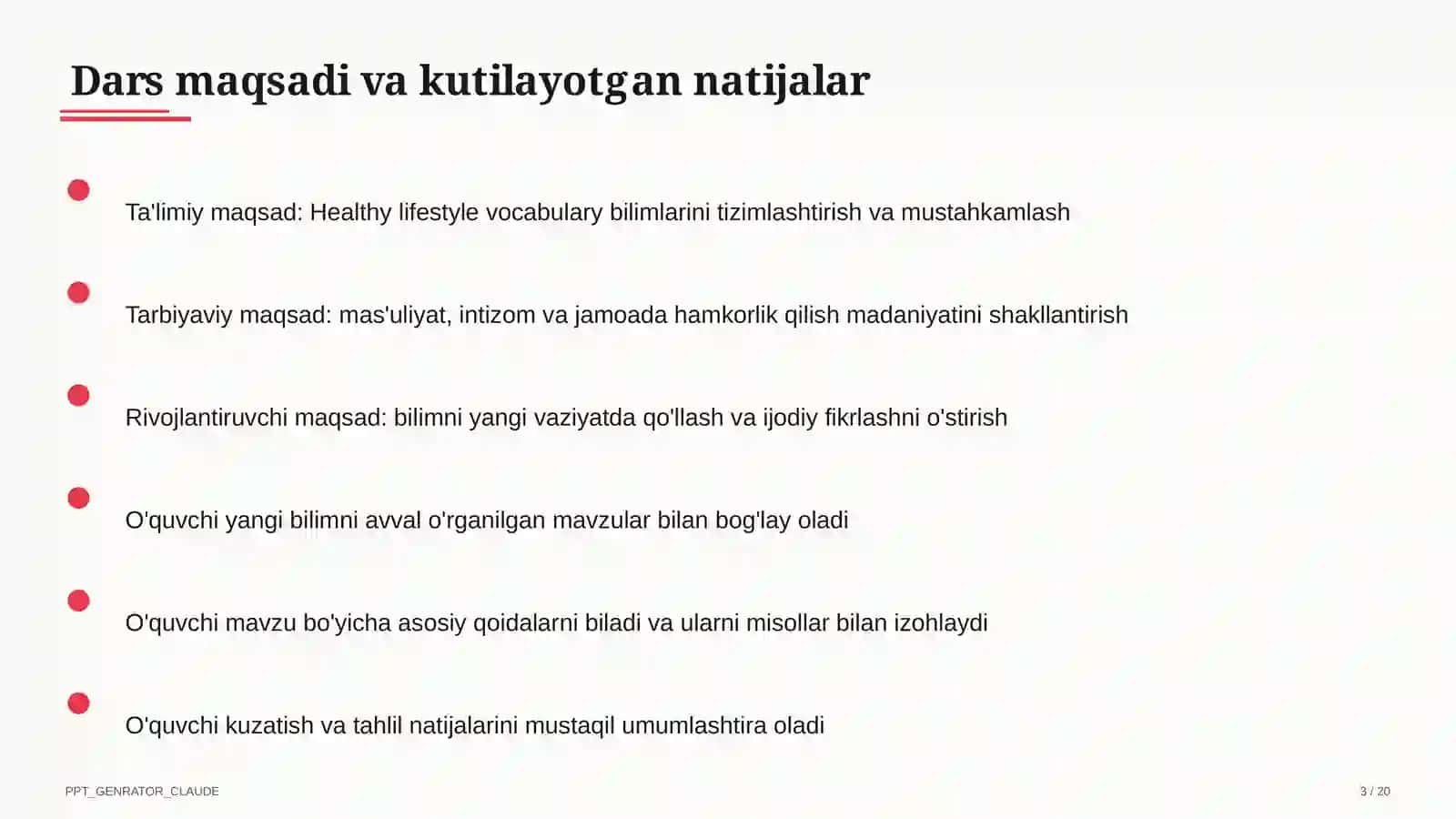 Healthy lifestyle vocabulary (7-sinf) 3