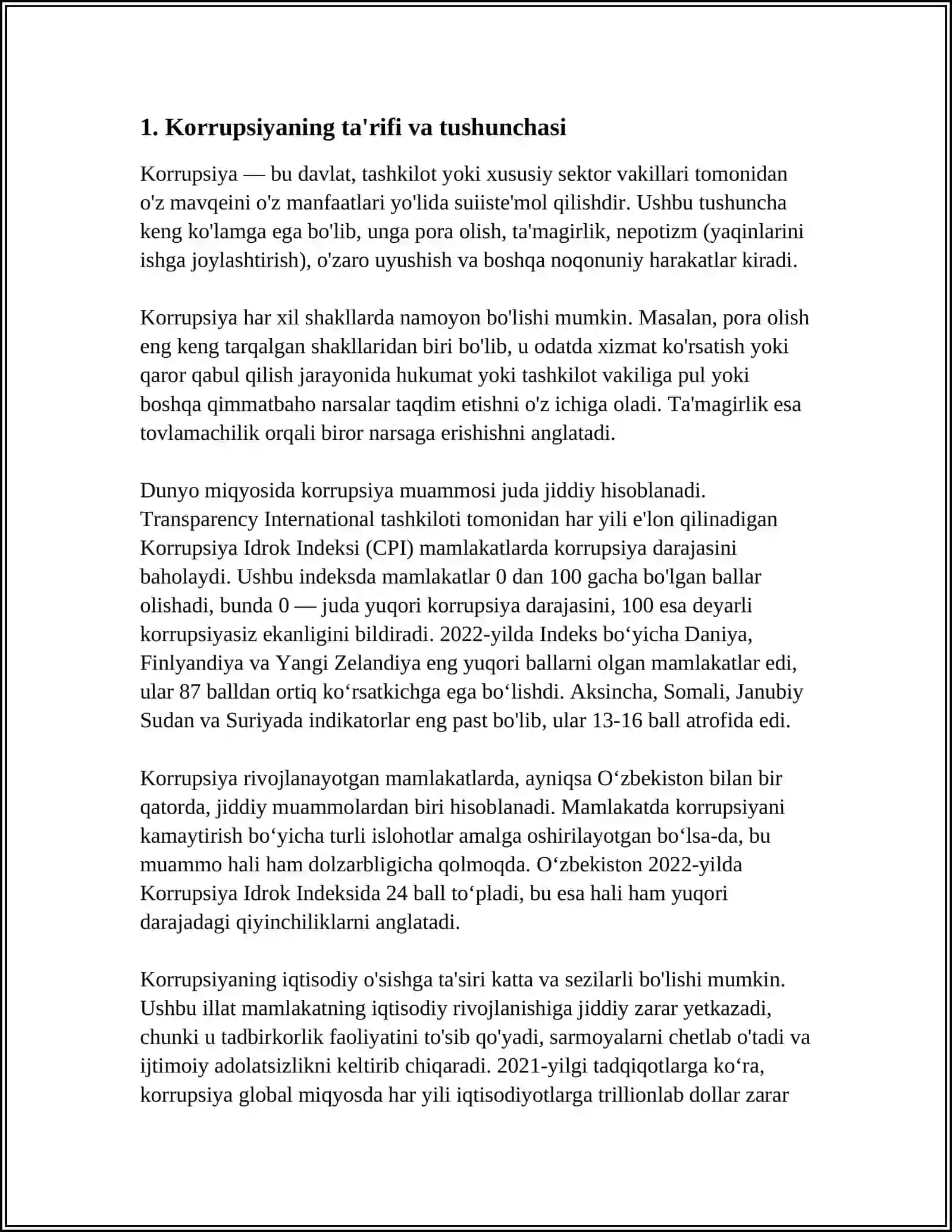 MUSTAQIL ISH Mavzu: KARRUPSIYA NIMA VA UNING KELIB CHIQISH SABABLARI 3