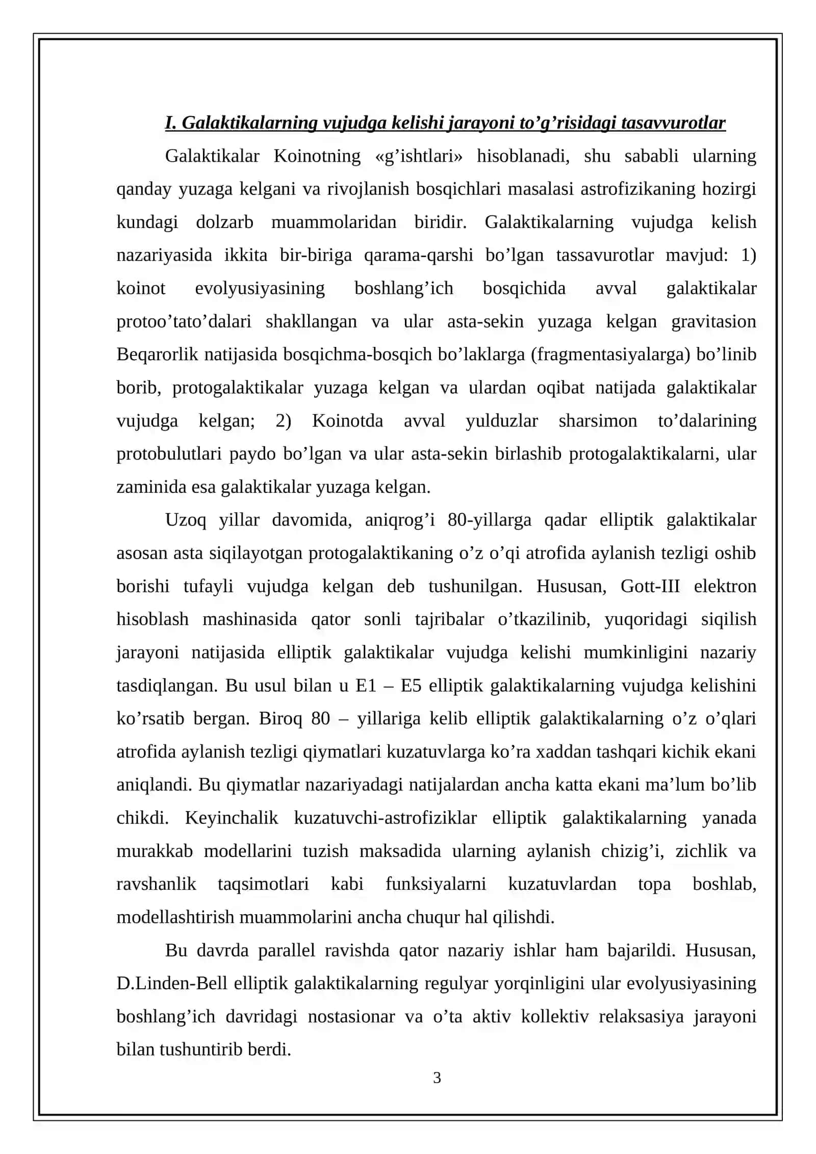 GALAKTIKALARNING VUJUDGA KELISHI MAVZUSIDAGI KURS ISHI 3