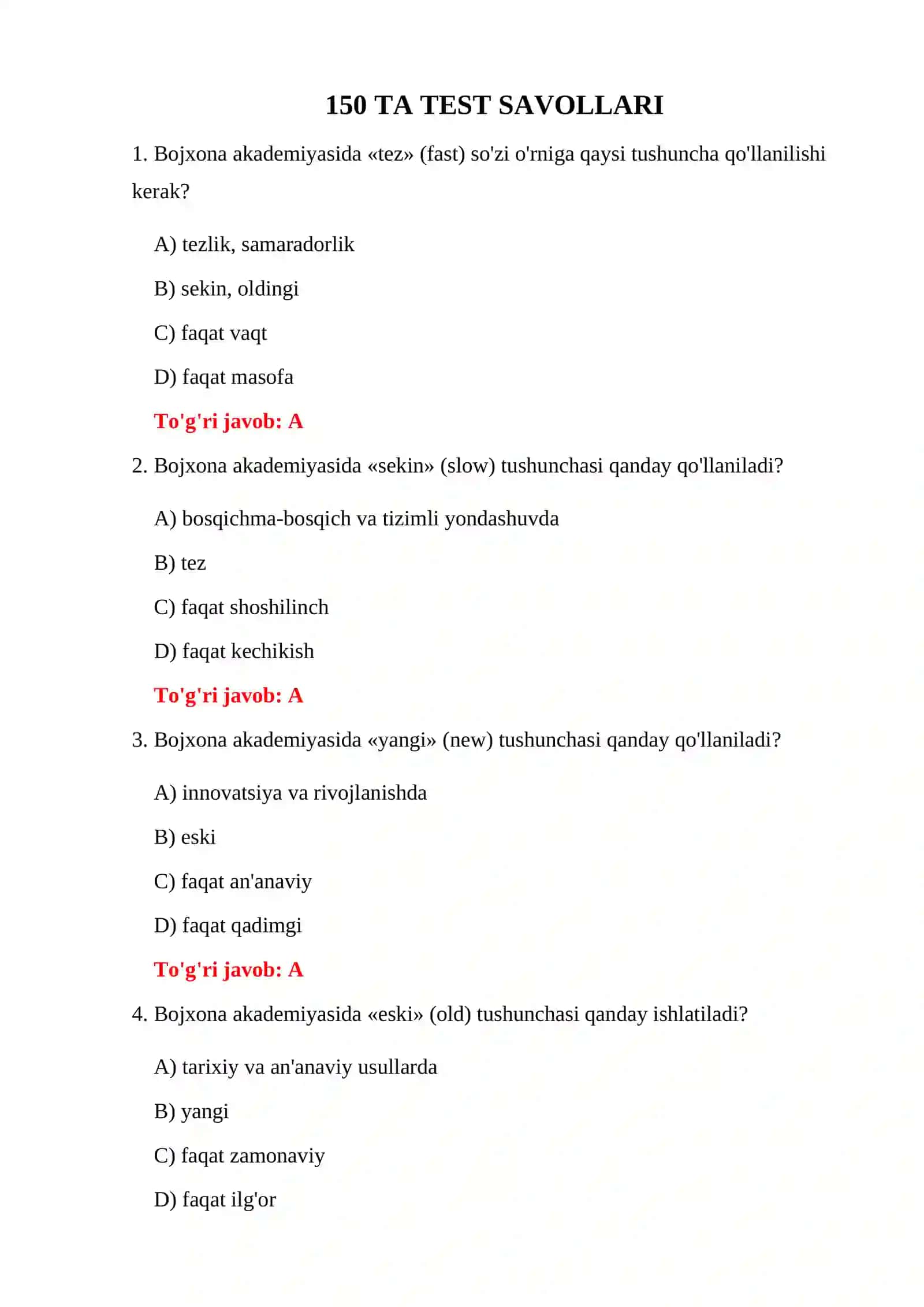 BOJXONA AKADEMIYASI ABITURIYENT TESTLARI 3
