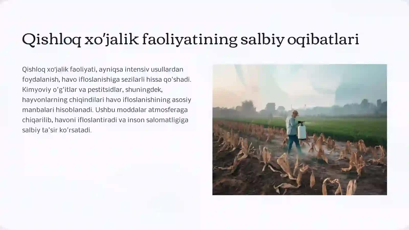 Havoning ifloslanishiga taʼsir etuvchi omillar. 7-sinf Kimyo fanidan dars ishlanma. 3