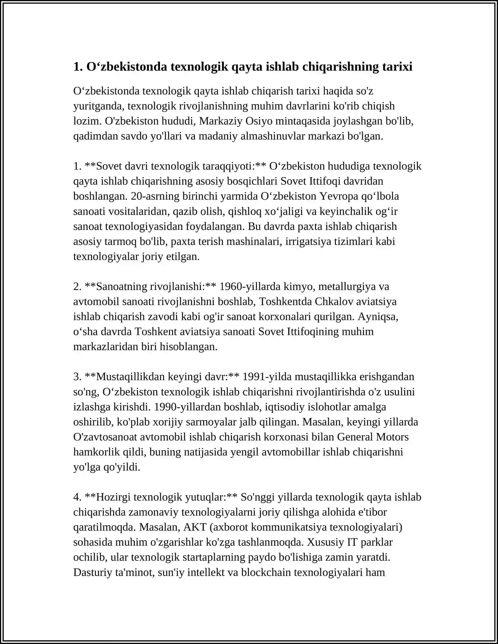 Oʻzbekistonda Texnologik Qayta Ishlab Chiqarish Tarixi 3