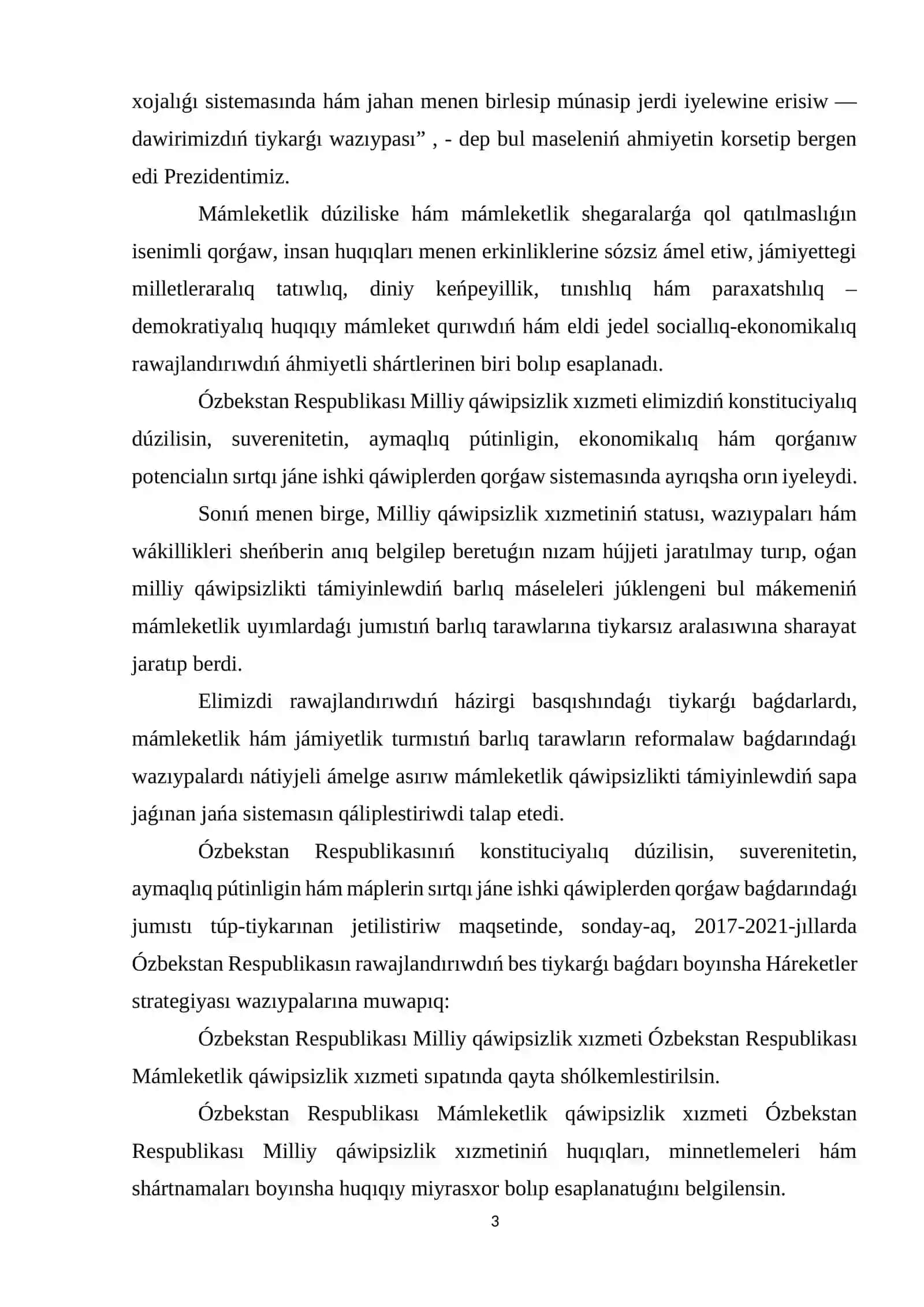 Milliy qáwipsizlikti támiynlew tarawında ámelge asırılǵan reformalar 3