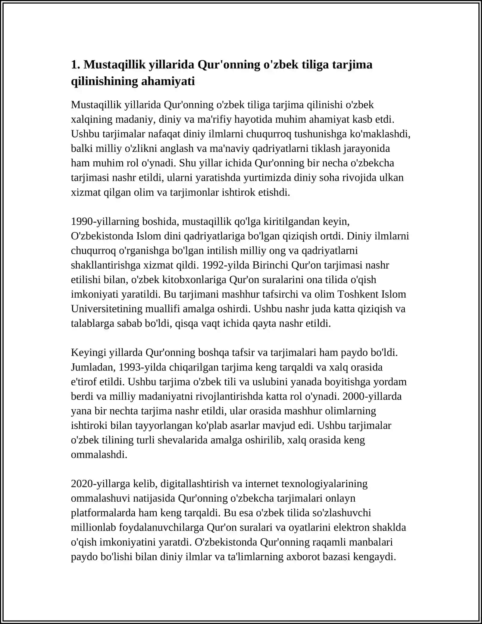 MUSTAQILLIK YILLARIDA QUR’ONNING O’ZBEK TILIGA TARJIMA QILINISHI VA TAFSIRLARI 3