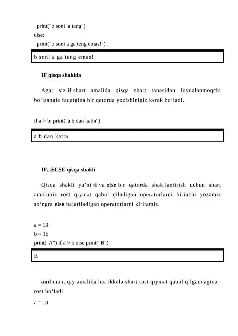 PYTHON DASTURLASH TILIDA SHART OPERATORLARI 3