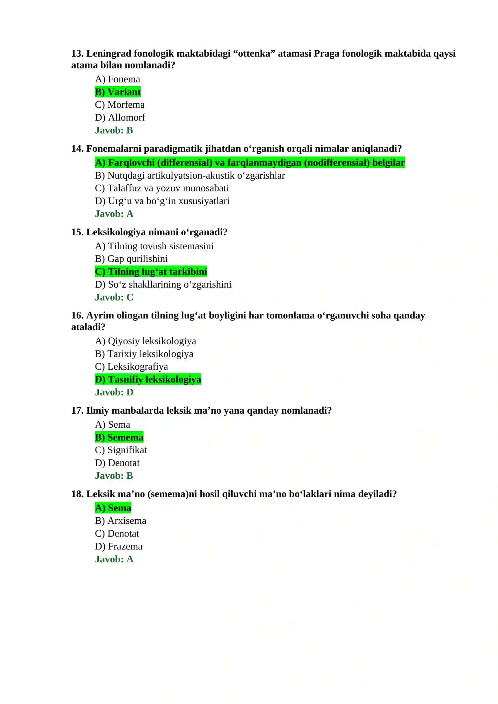 MA’RUZA BO‘YICHA TEST (JAVOBLAR BILAN) 3
