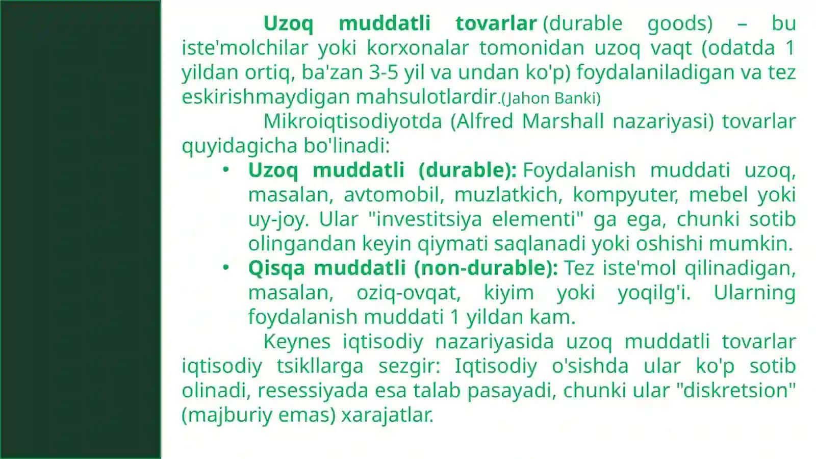 Investisiyalar, uzoq muddat foydalaniladigan tovarlar va ipoteka kreditlarni 3