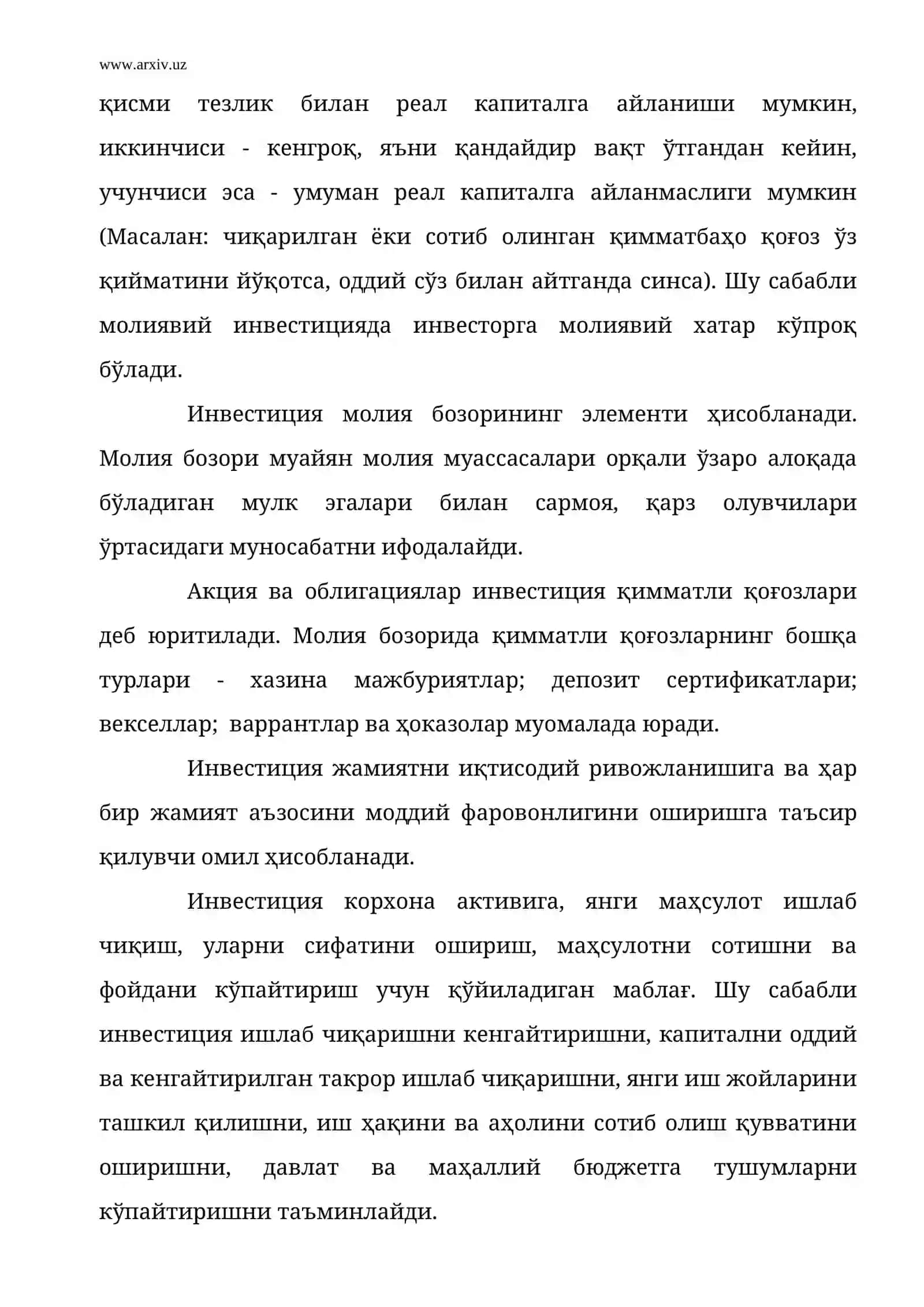 Инвестицияларга оид тушунчалар мазмуни, инвестиция таснифи ва аҳамияти 3