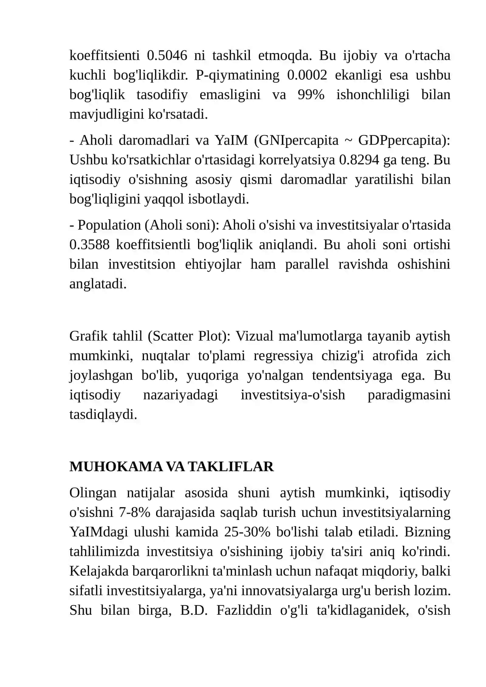 IQTISODIY O‘SISHGA INVESTITSIYA VA DAROMAD OMILLARINING TA’SIRI: RESEARCH SKILLS ASOSIDAGI TAHLILIY TADQIQOT 3