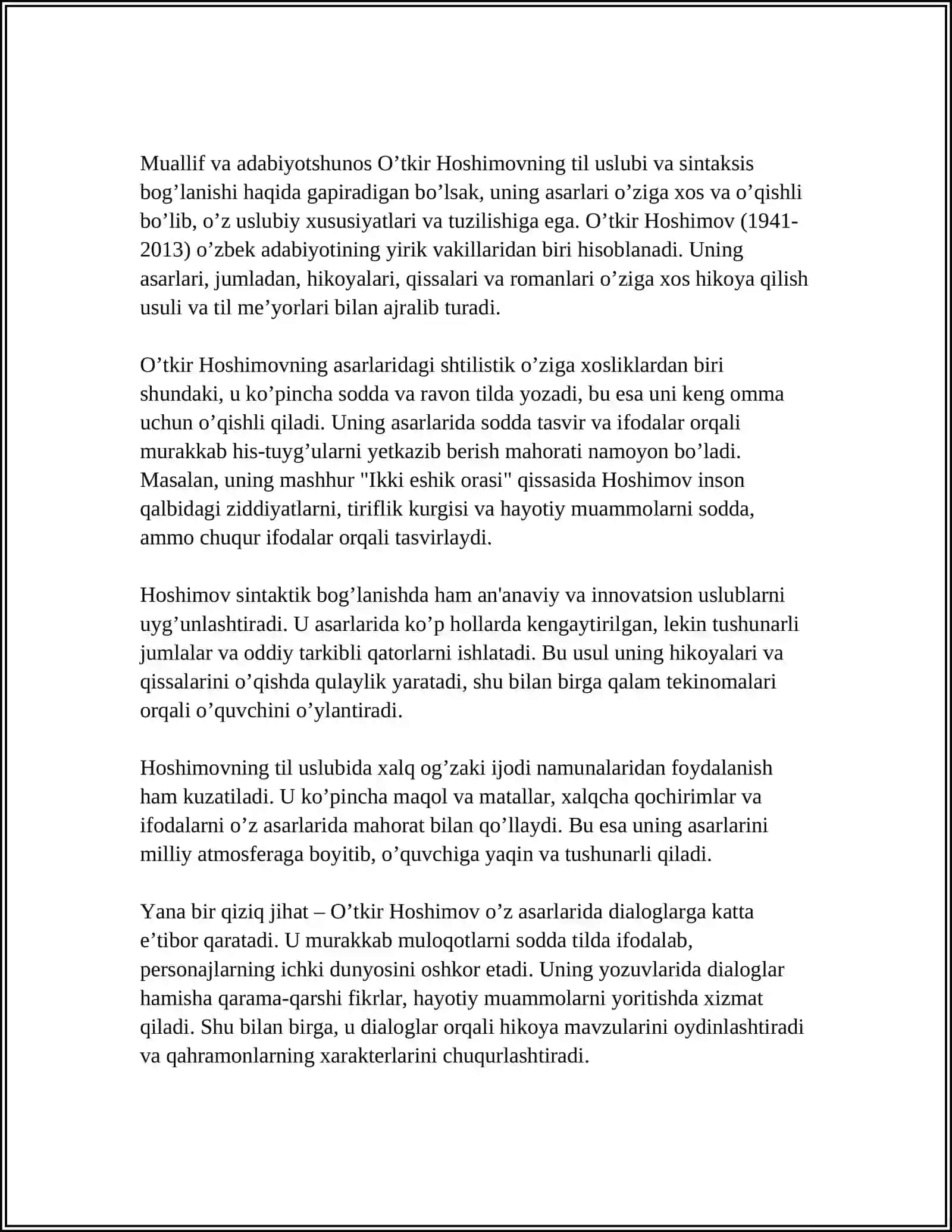 SINTAKSISLIK BOGʻLANISHNING TURLARI (OʻTKIR HOSHIMOVNING DUNYONING ISHLARI QISSASIDAN MISOLLAR KELTIRING) 3
