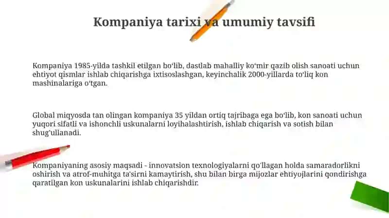 Kon mashina mexanizimlarini ishlab chiqaruvchi kompanyalar to'g'risida malumot 3