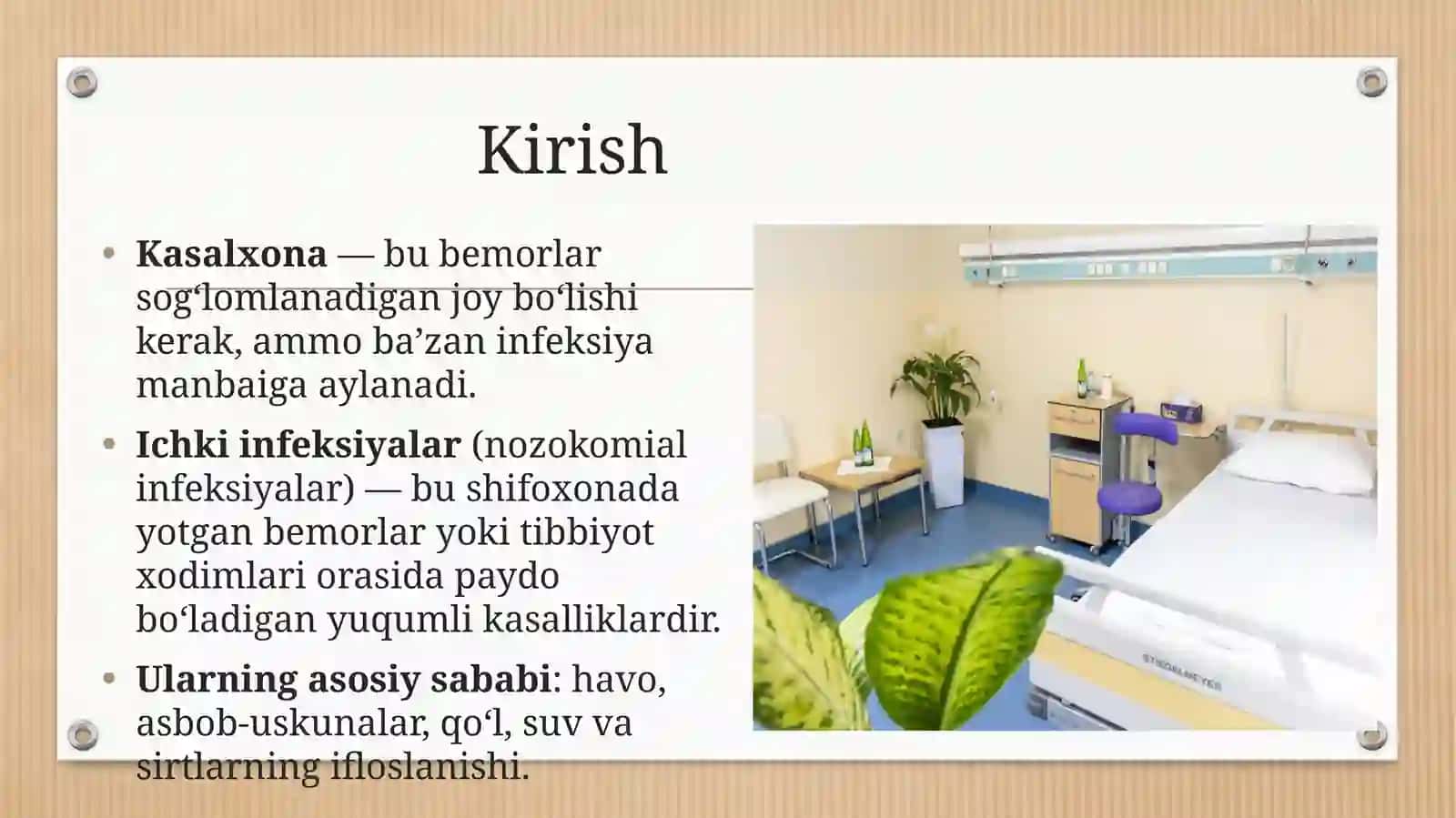 Kasalxona ichki infeksiyalarini kelib chiqishi uchun havo muhitining bakteriologik ifloslanganligining ahamiyati 3