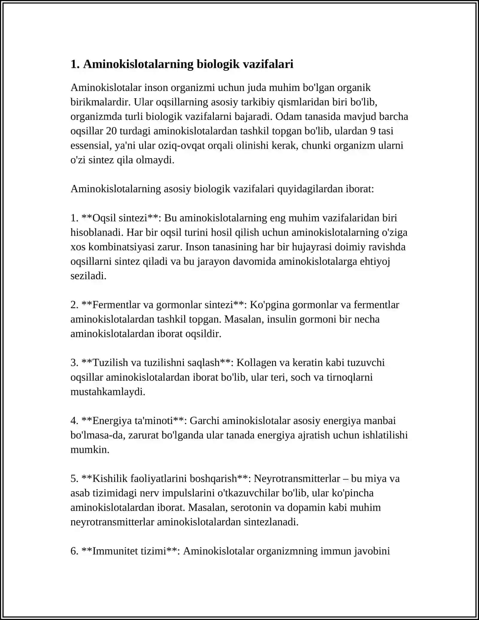 AMINOKISLOTALARNING BIOLOGIK AHAMIYATI 3