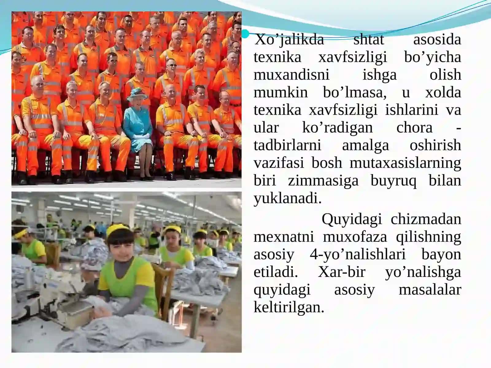 Dorivor o’simliklarini yetishtirish korxonalari va bog’dorchilikda mexnat muxofazasi ishlarini tashkil etish. Ergonomika va xavfsizlikni boshqarish 3