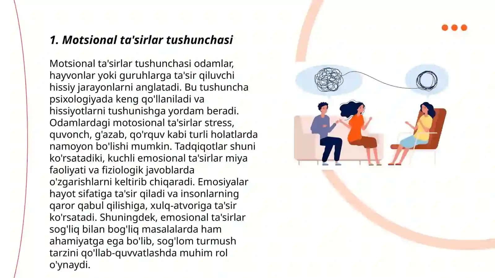 Motsional ta'sirlarga javob berish va uning har turlari xarakteriskasi 3
