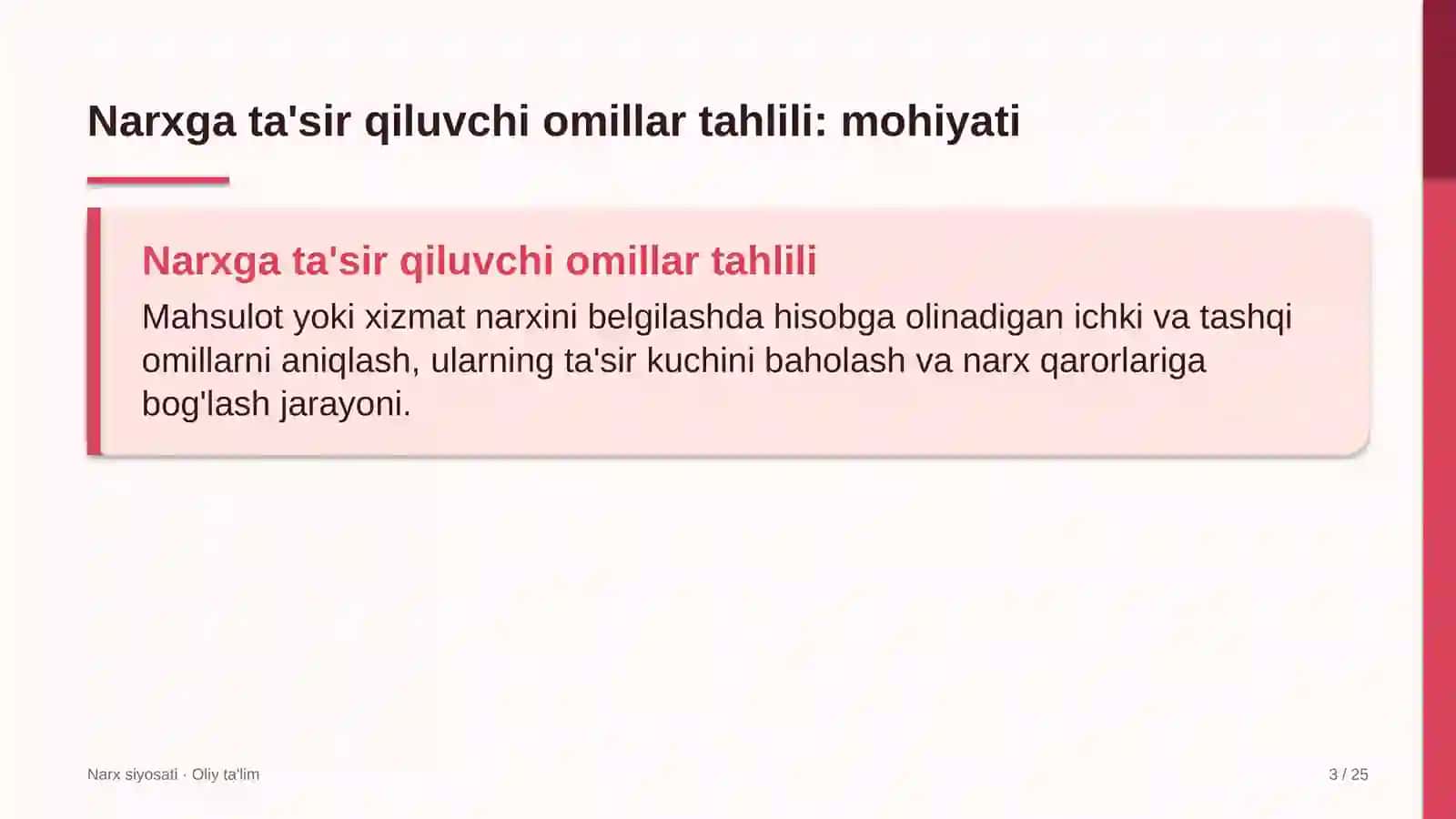 Narx siyosati · Oliy ta'lim 3