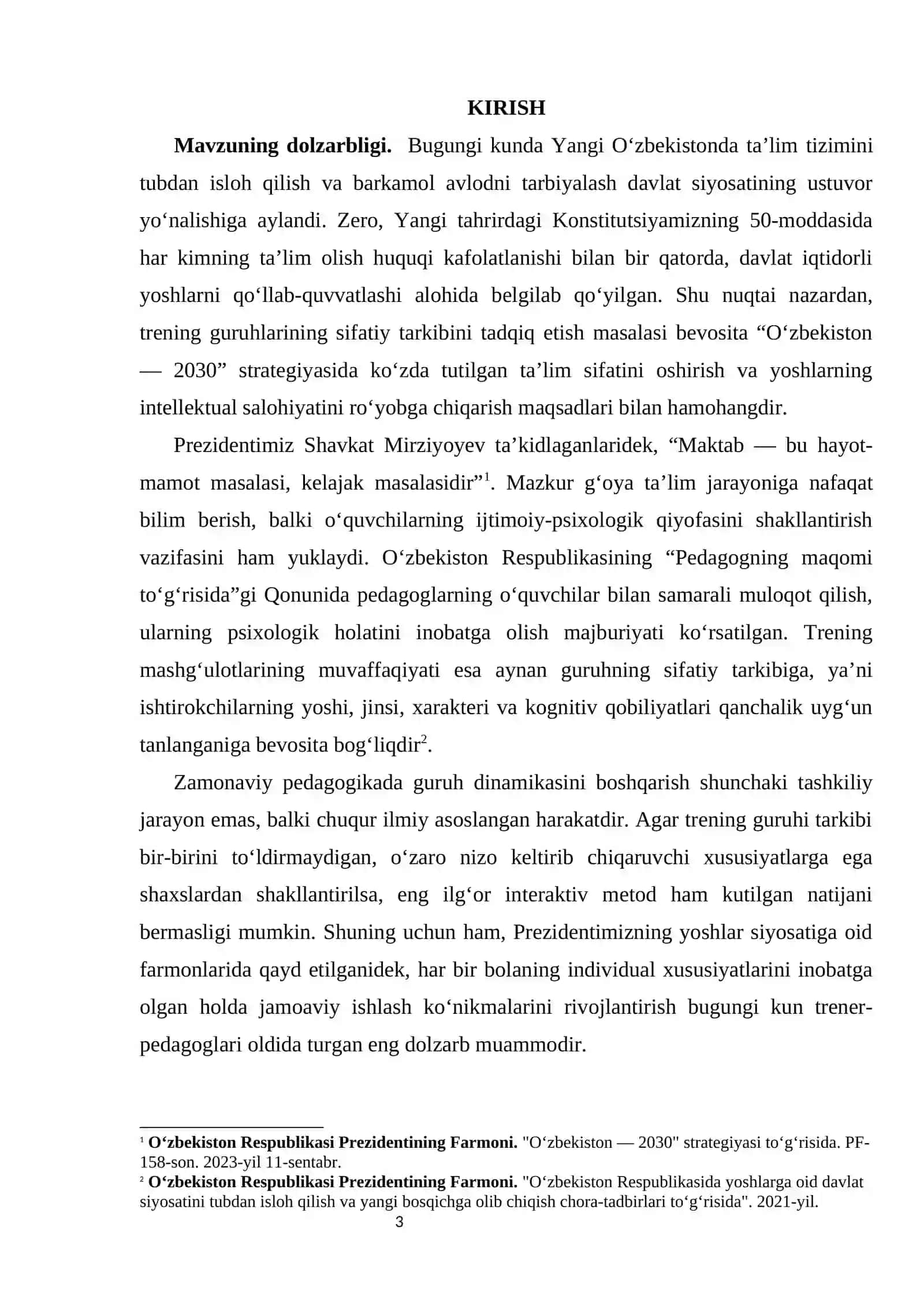 Trening guruhining sifatiy tarkibi.  KURS ISHI 3