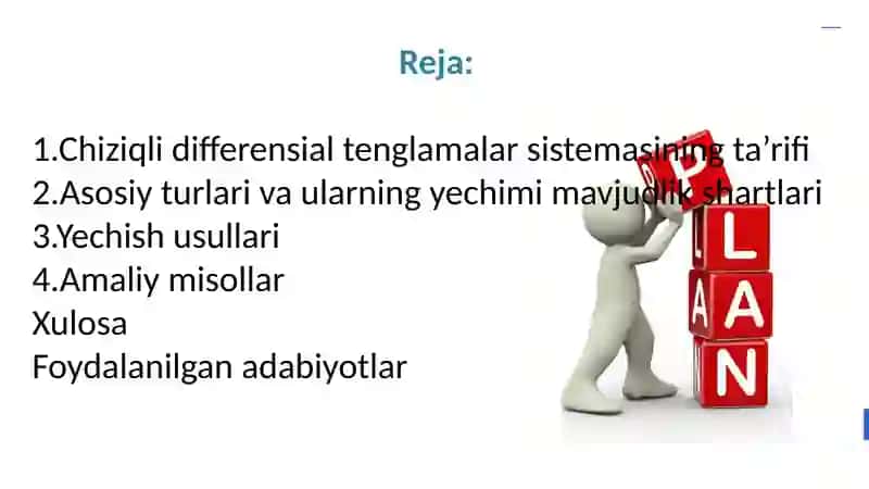 Chiziqli differensial tenglamalar sistemasi haqida
ma`lumotlar 3