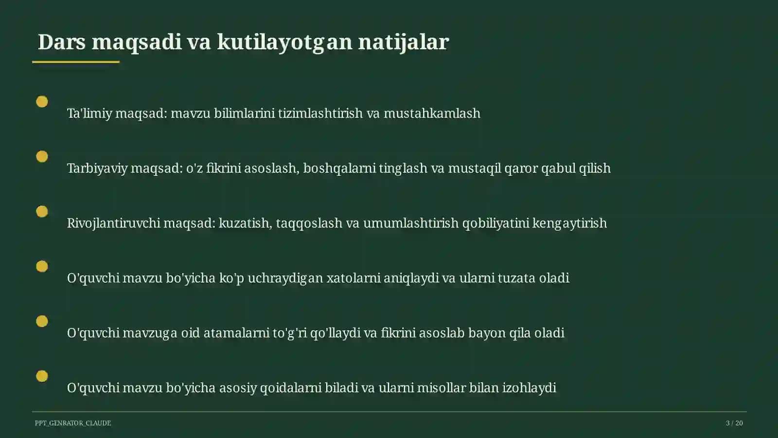 Sinf soati va tarbiyaviy tadbirlar (1–11) — ochiq dars uchun 3