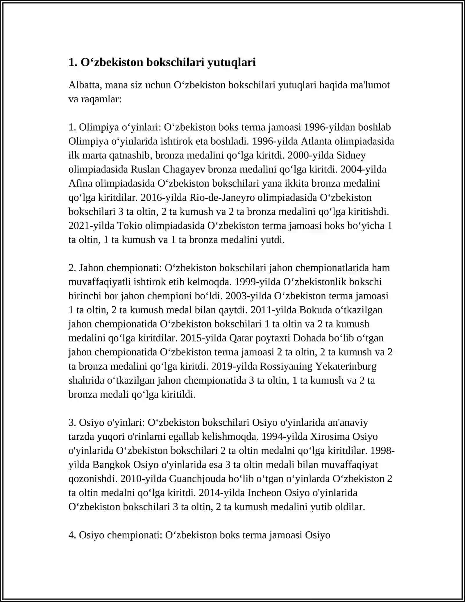 O‘ZBEKISTON SPORTCHILARINING YUTUQLARI(SPORT TURLARI BO‘YICHA) 3